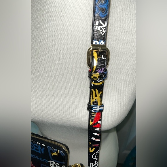 Bee Box Satchel Handbag Purse W/Matching Wallet Black Graffiti - Picture 12 of 16